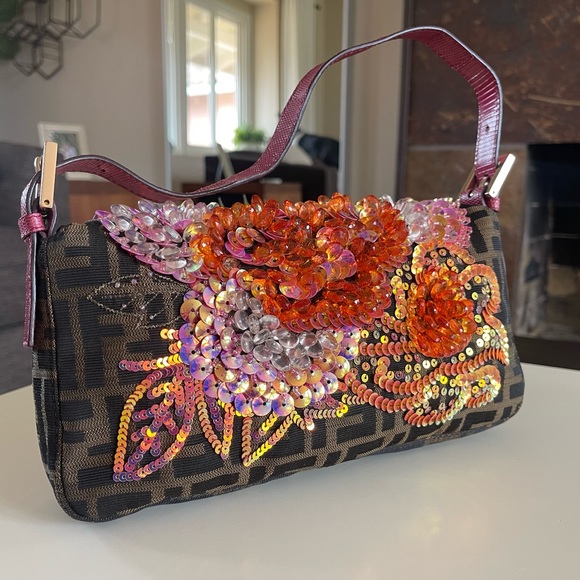 SOLD - Incredibly Rare Vintage Fendi Beaded Sequin Swirl Zucca Baguette - Picture 9 of 17